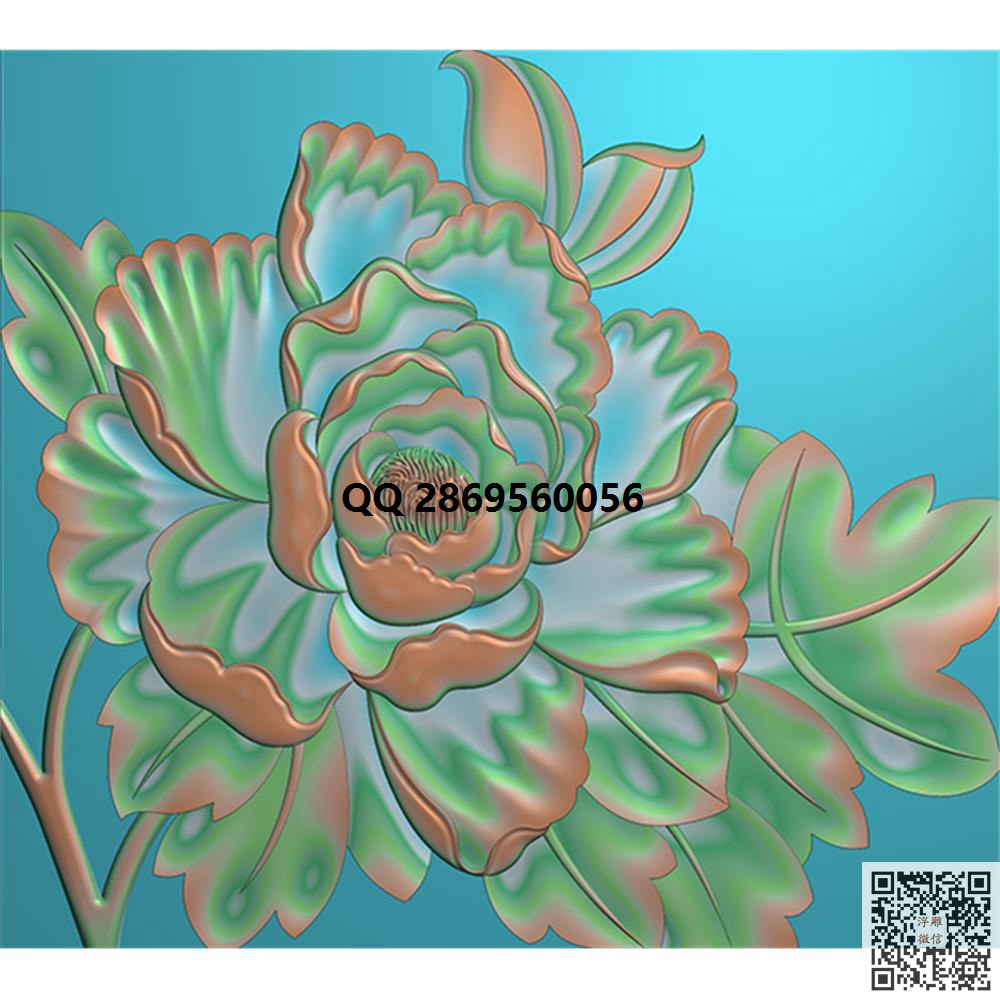 MDN-776牡丹 装饰 竖向_花草浮雕素材洋花四季花鸟精雕图浮雕图